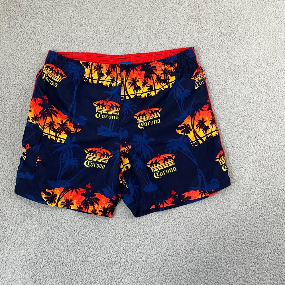 Corona Extra Beer Swim Trunks Men M Navy Palm Trees Beach Tropical Surf
